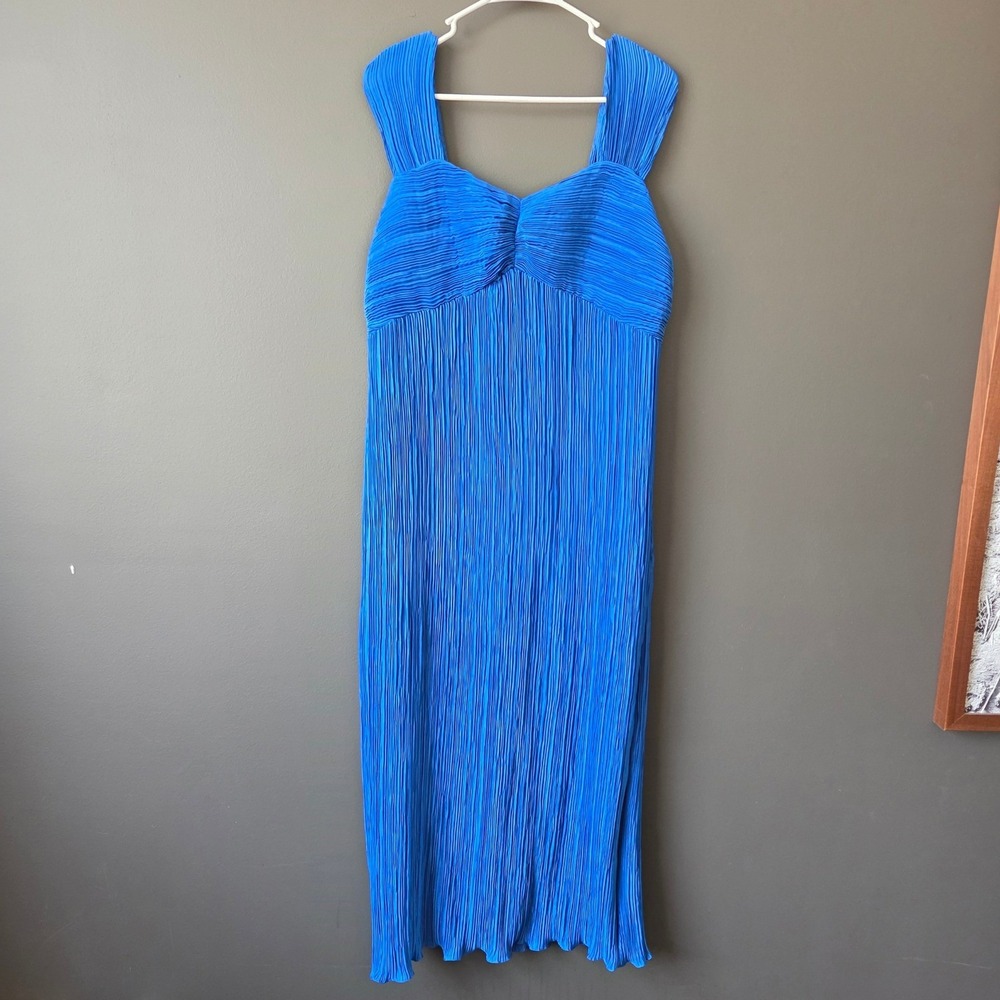 New Anthropologie Blue Micro Pleated Sweetheart Midi Dress NWT Size L - Picture 2 of 9